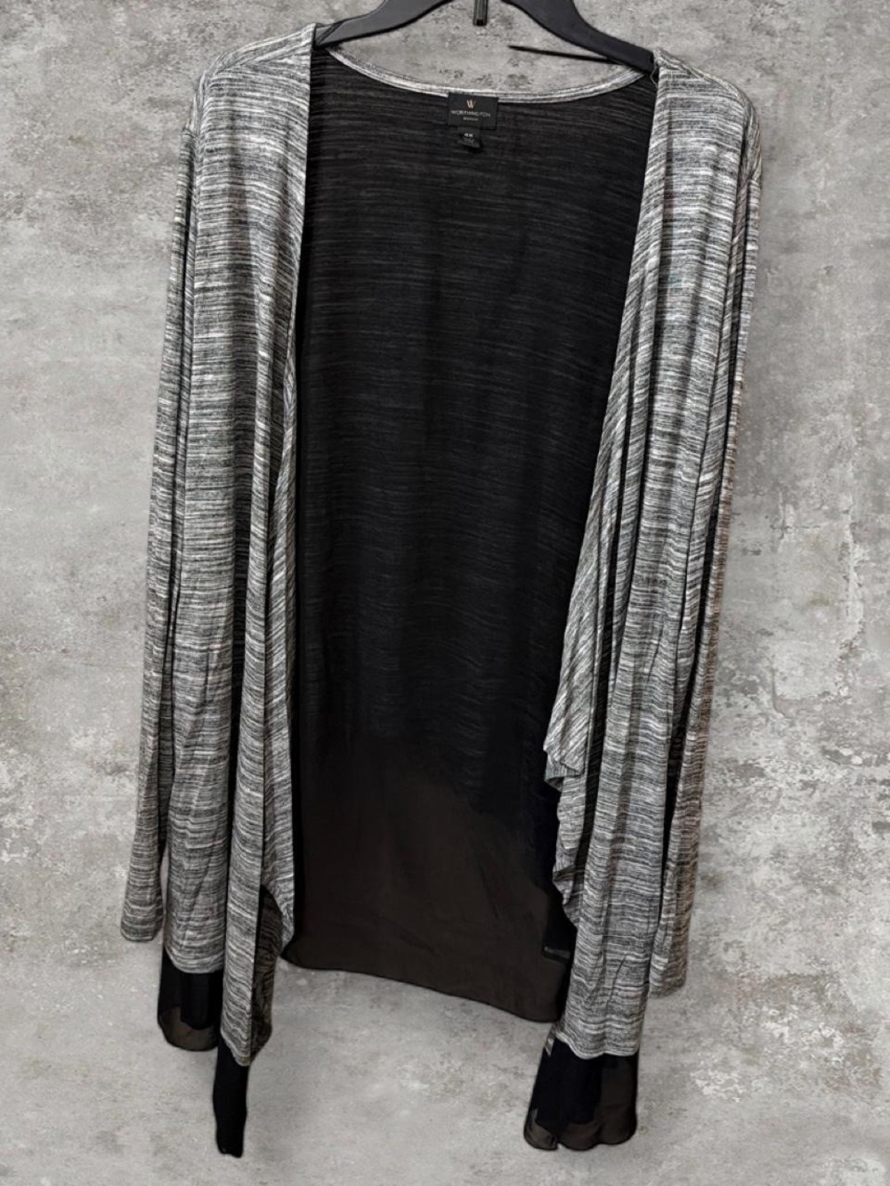 Worthington Black and Gray Open Drape Front Cardigan